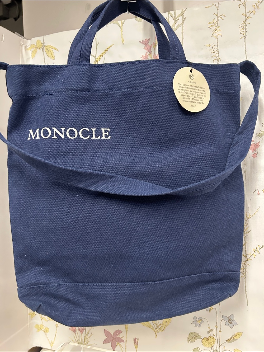 Navy Canvas Tote with Long Shoulder Strap